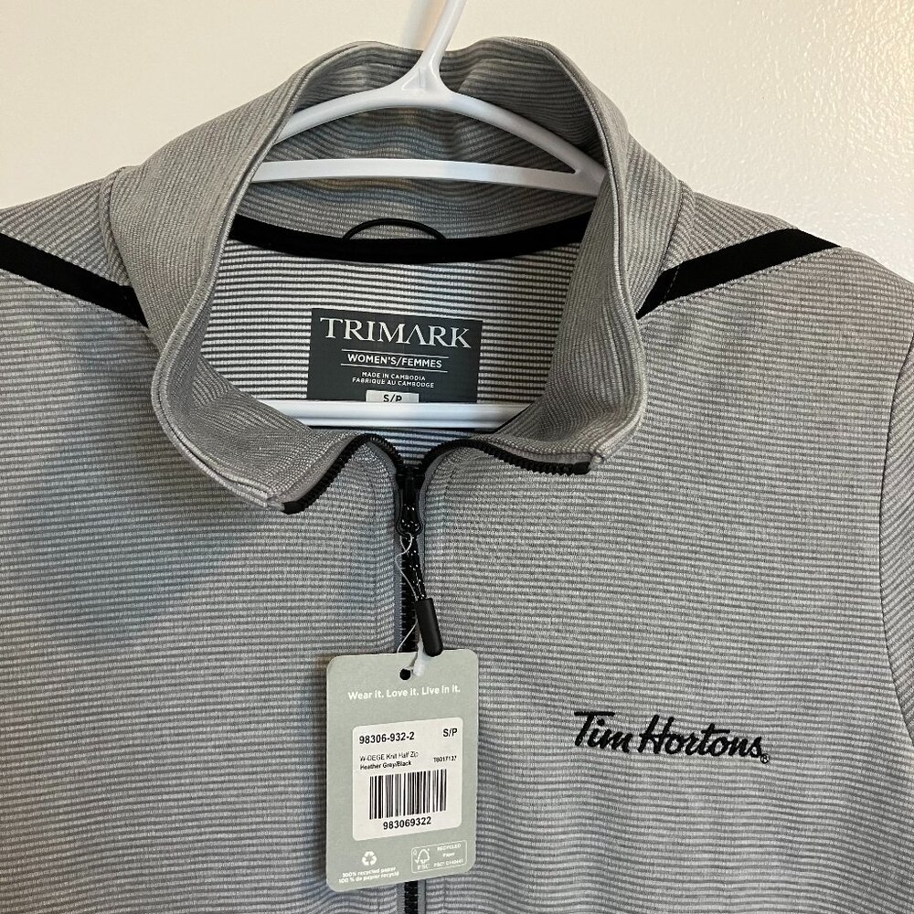 Trimark Women's Lightweight Tim Hortons 1/2 Zip Platinum Sweater Size Small